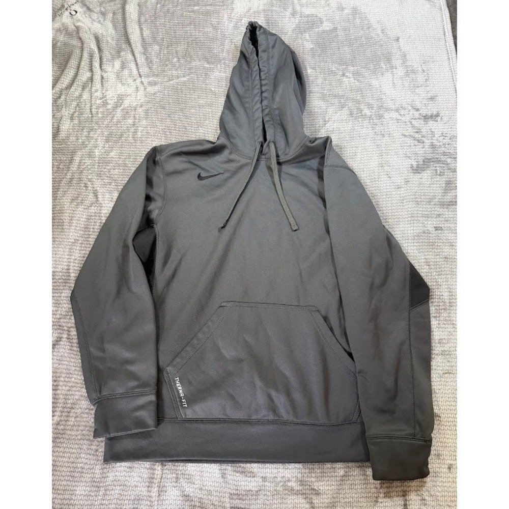 Nike Therma-FIT Hoodie Mens Large Gray Black Pullover Sweatshirt Training Fleece